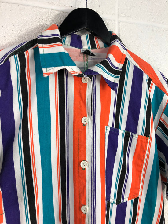 VTG Cross Colors Multi Color S/S Button Up Sz M