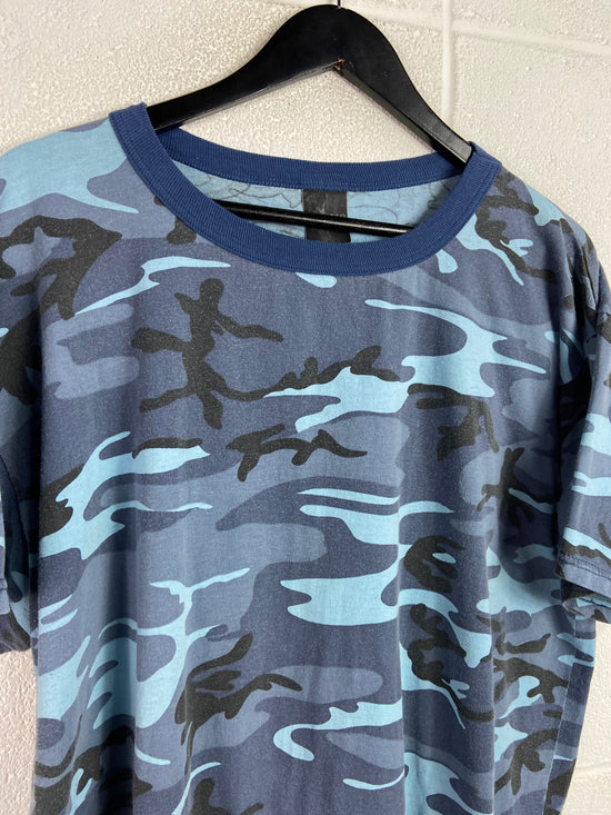 VTG Blue Camo Army Ringer Tee Sz XL