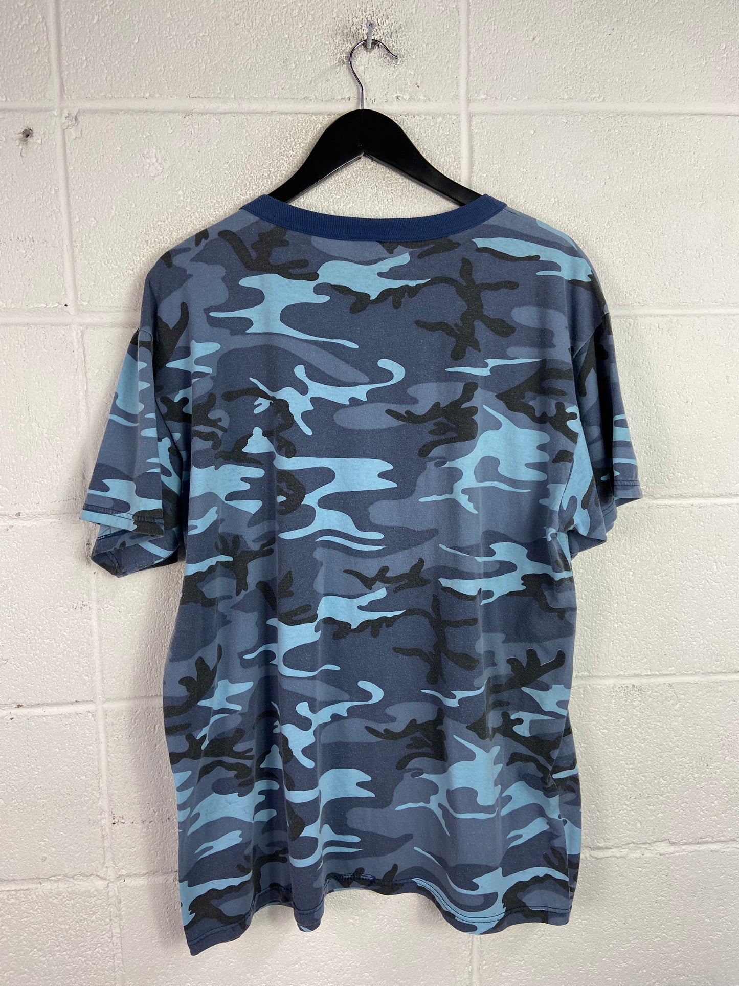 VTG Blue Camo Army Ringer Tee Sz XL