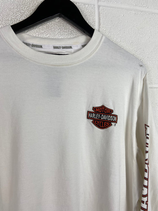 VTG Harley Davidson L/S Embroidered White Tee Sz L