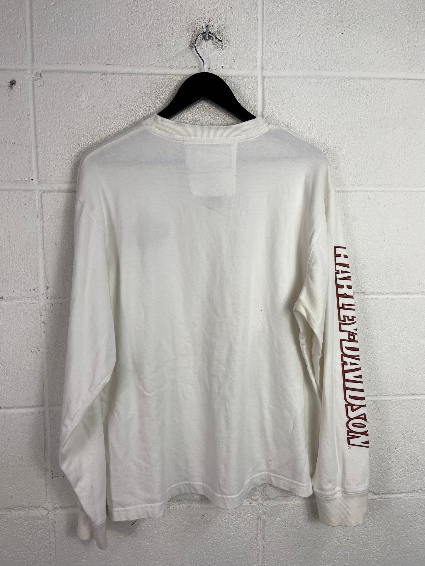 VTG Harley Davidson L/S Embroidered White Tee Sz L