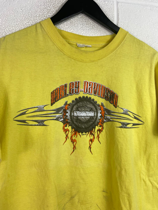 Y2K Harley Davidson Smokey Mountains Yellow Tee Sz L