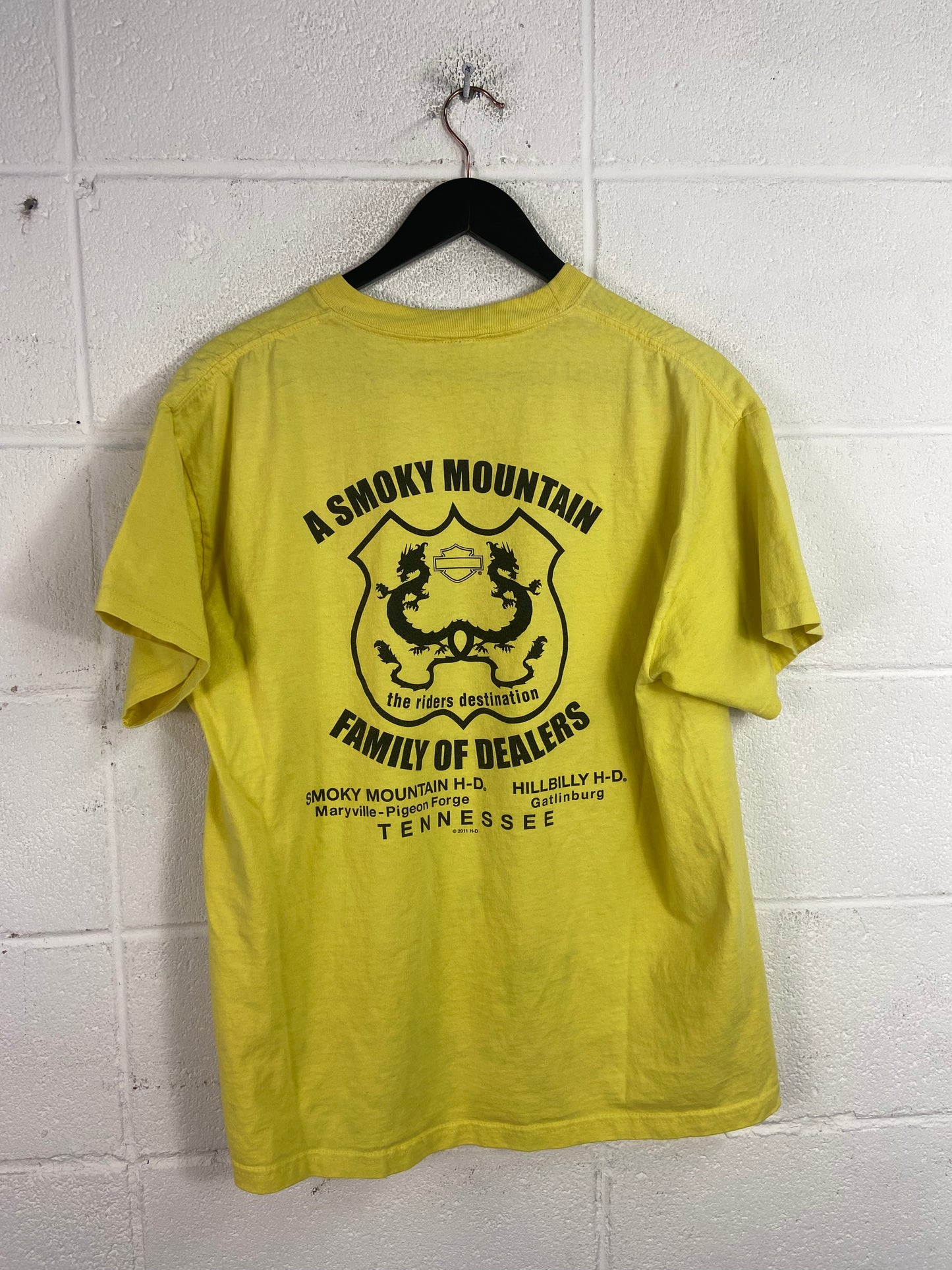 Y2K Harley Davidson Smokey Mountains Yellow Tee Sz L