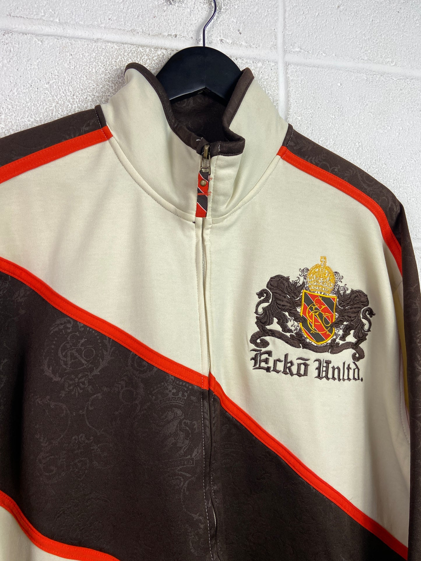 Y2K Ecko Unltd Brown/Cream Zip Up Jacket Sz L/XL