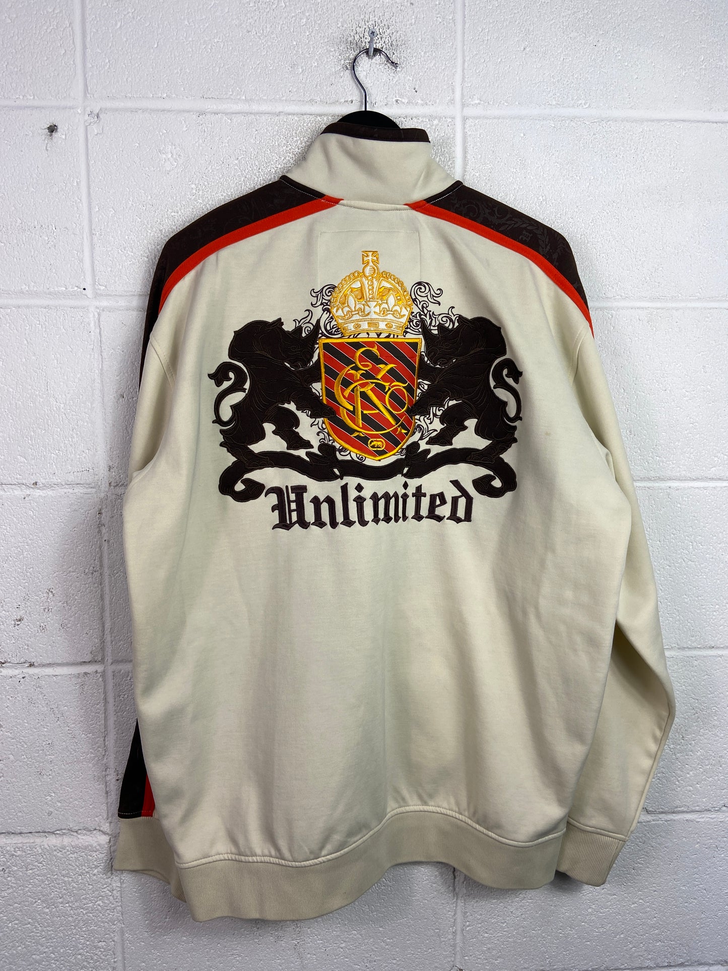 Y2K Ecko Unltd Brown/Cream Zip Up Jacket Sz L/XL