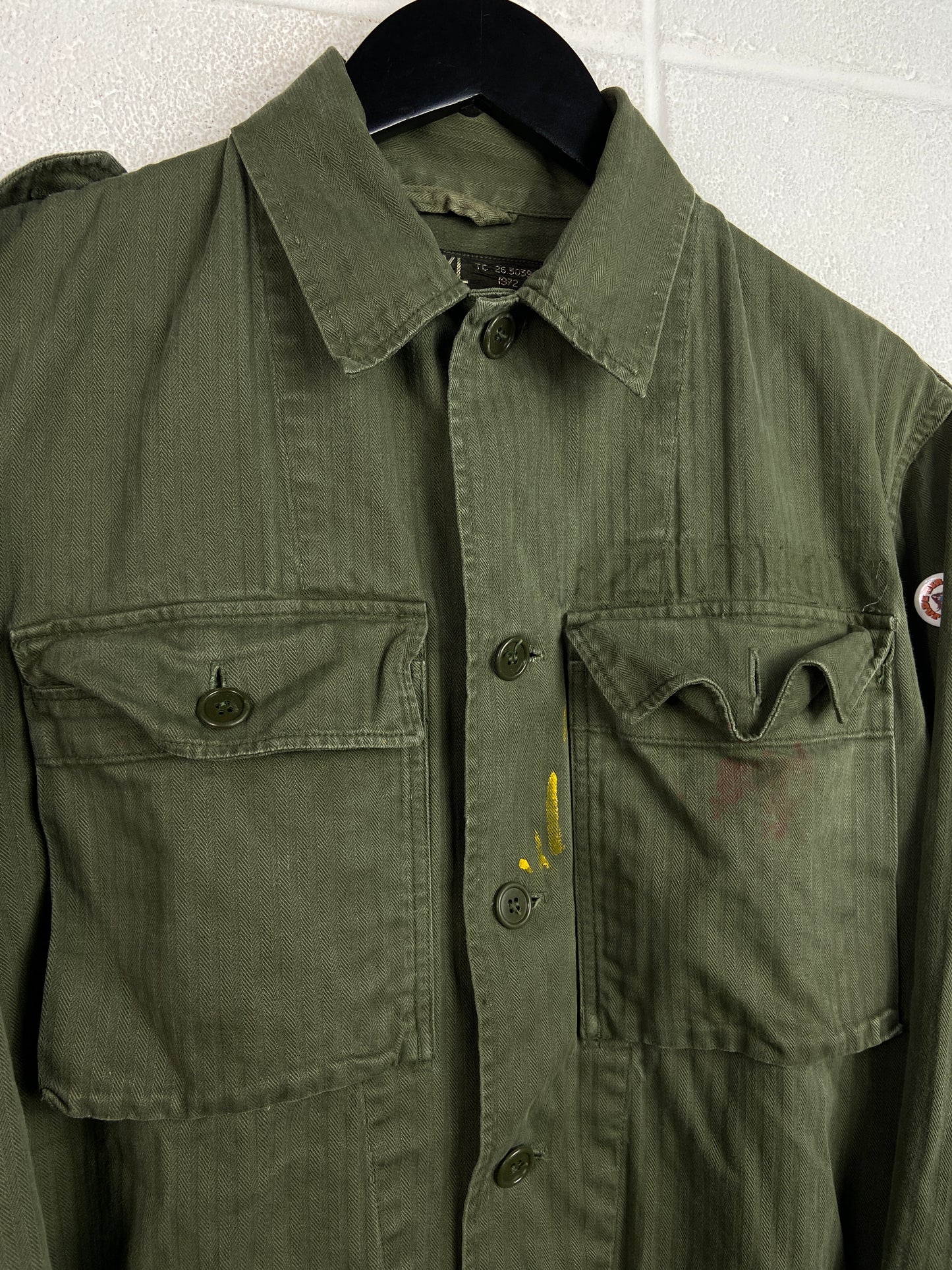 VTG Green Military Button Up Shirt Sz L