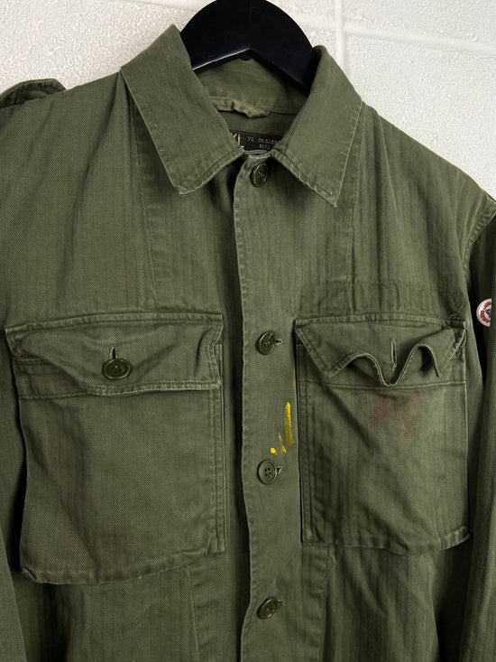 VTG Green Military Button Up Shirt Sz L