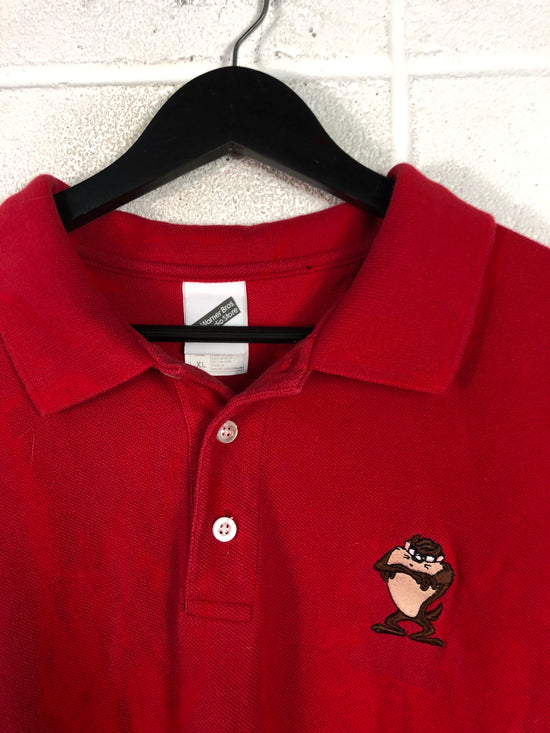 VTG Warner Bros Taz Red Polo Shirt Sz XL