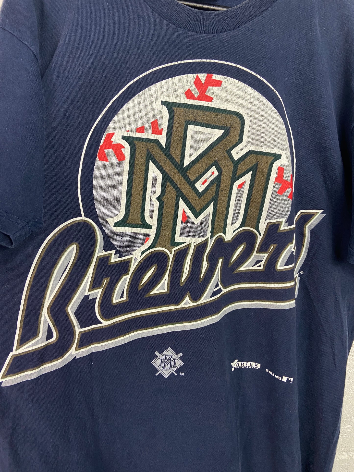 VTG Milwaukee Braves Retro MLB Logo Navy Tee Sz XL