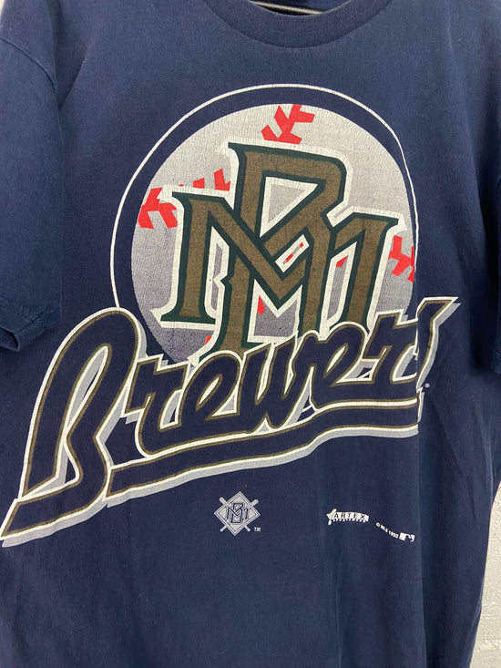 VTG Milwaukee Braves Retro MLB Logo Navy Tee Sz XL