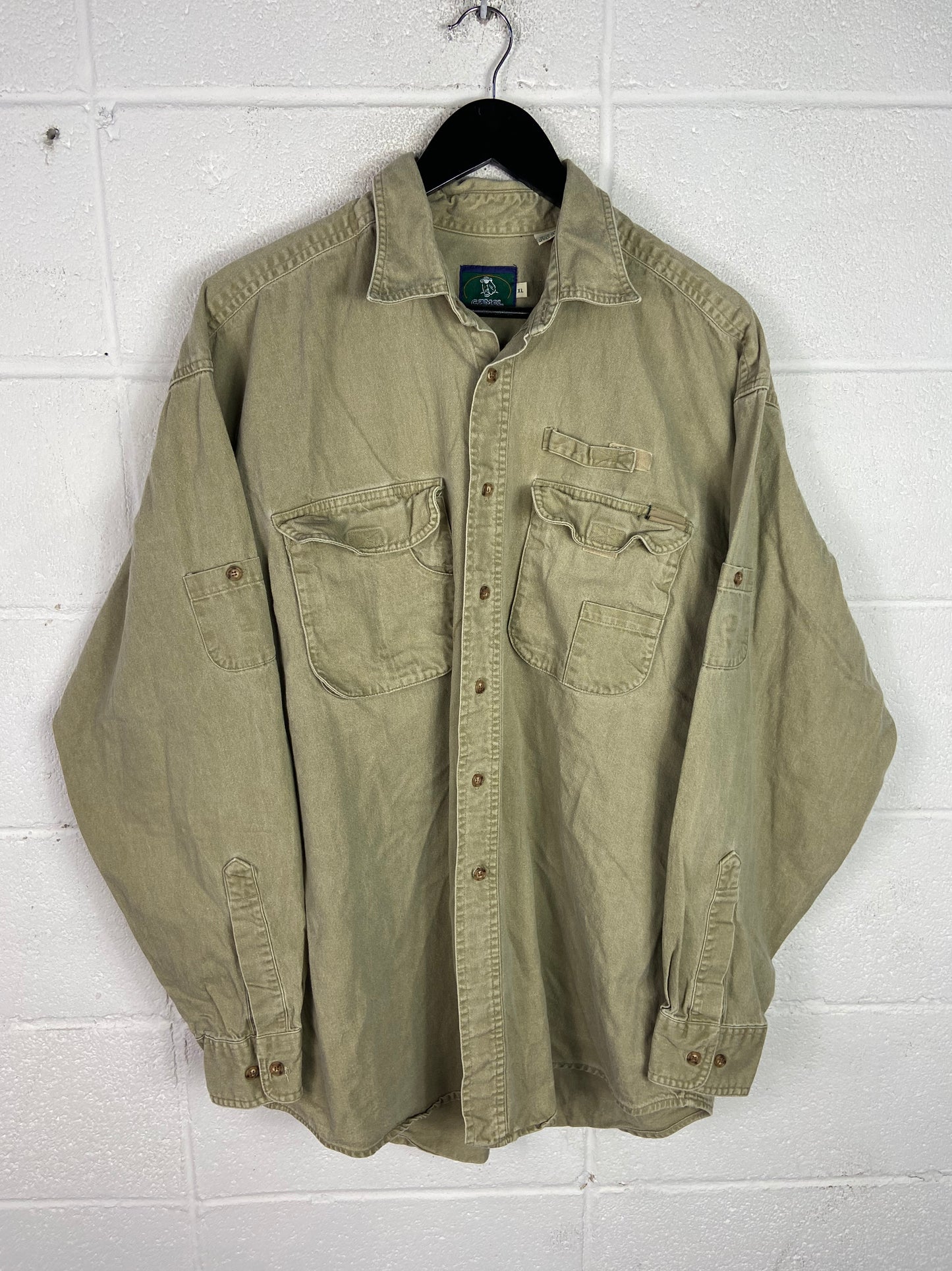 VTG Camel Safari Guide Button Up Shirt Sz XL