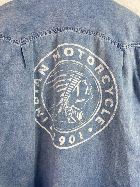 Indian Motorcycle Denim Button Up Shirt Sz XL