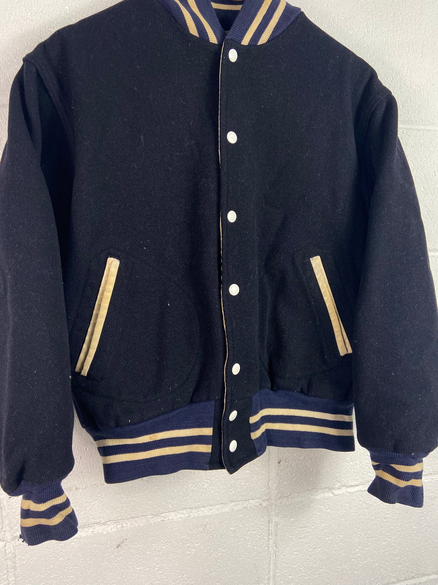 VTG Reversible Black/Tan Varsity Jacket Sz S