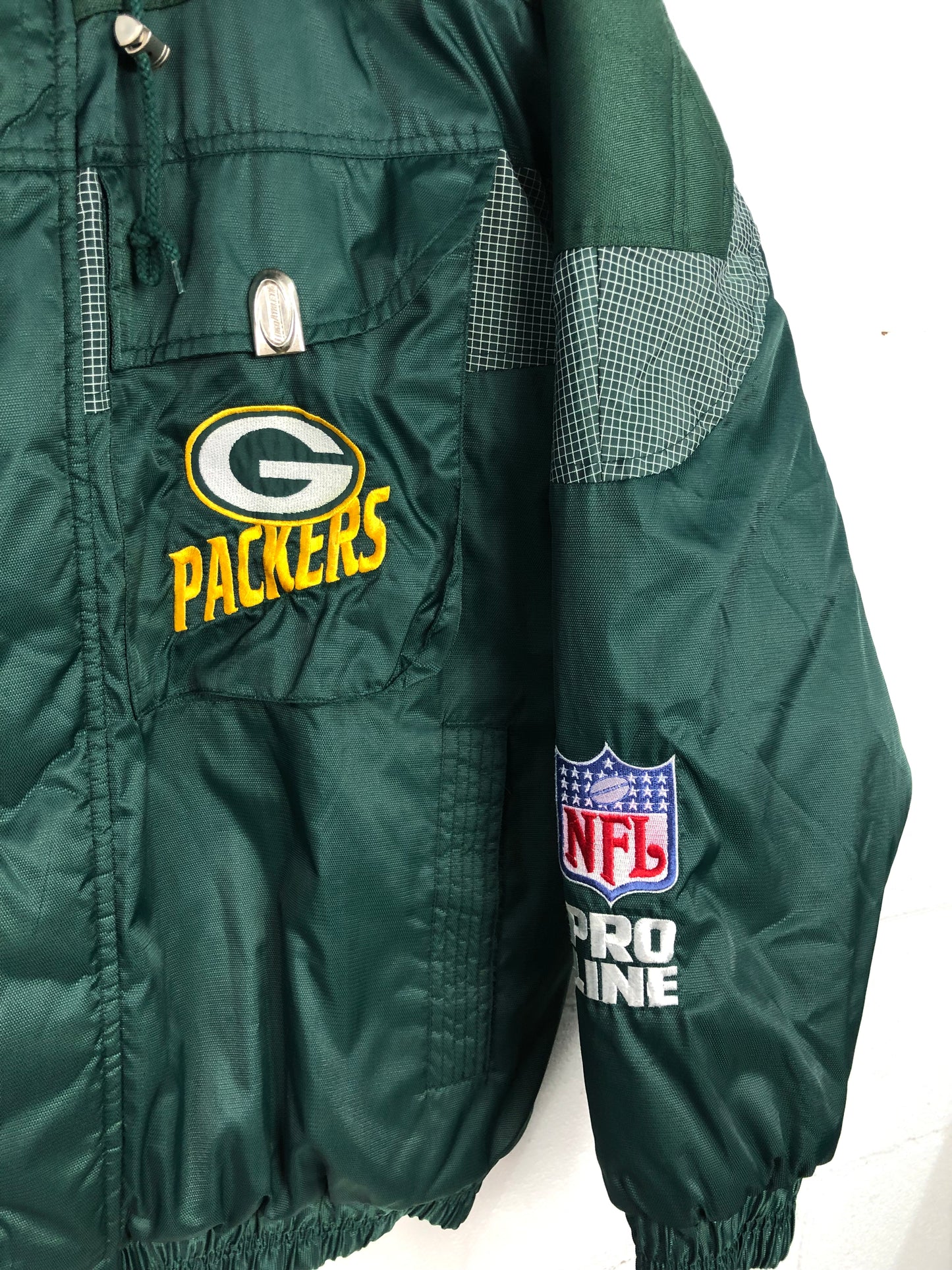 VTG Green Day Packers Logo Athletic NFL Pro Line Puffer Jacket Sz L