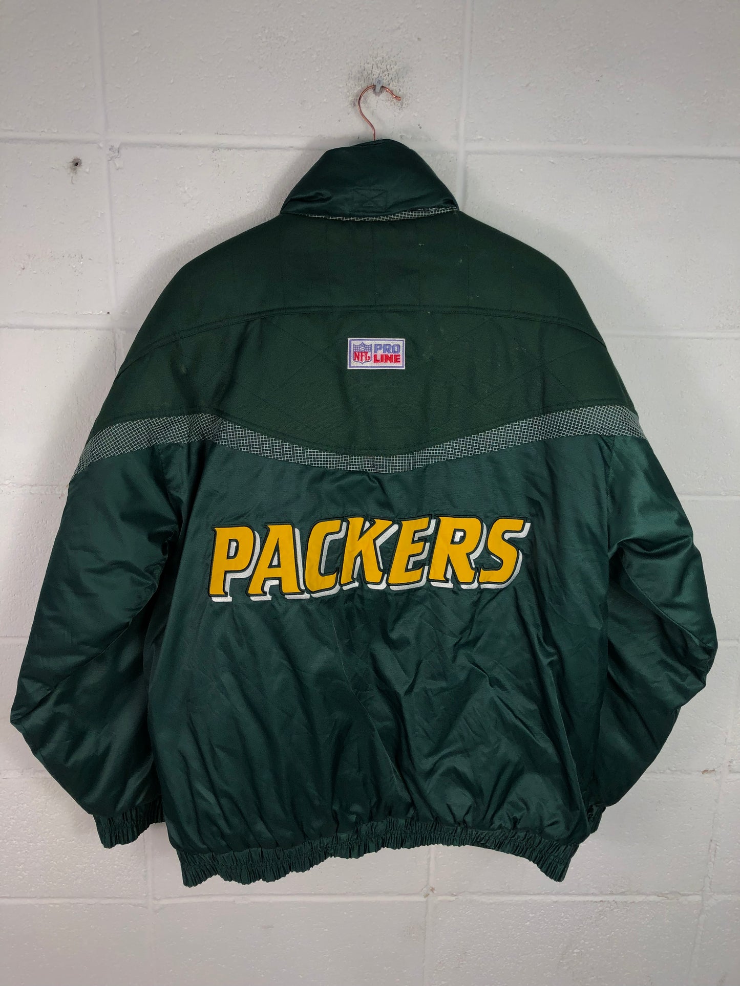 VTG Green Day Packers Logo Athletic NFL Pro Line Puffer Jacket Sz L