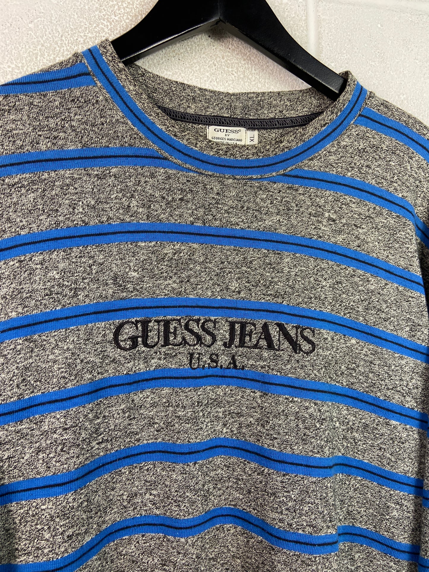 VTG Guess Jeans USA Blue/Gray LS Tee Sz XL