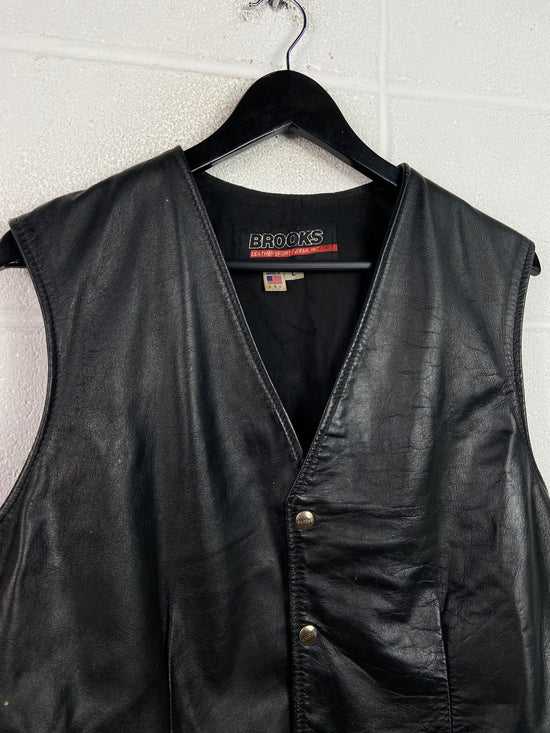 VTG Brooks Leather Black Vest Sz L