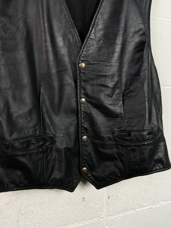 VTG Brooks Leather Black Vest Sz L