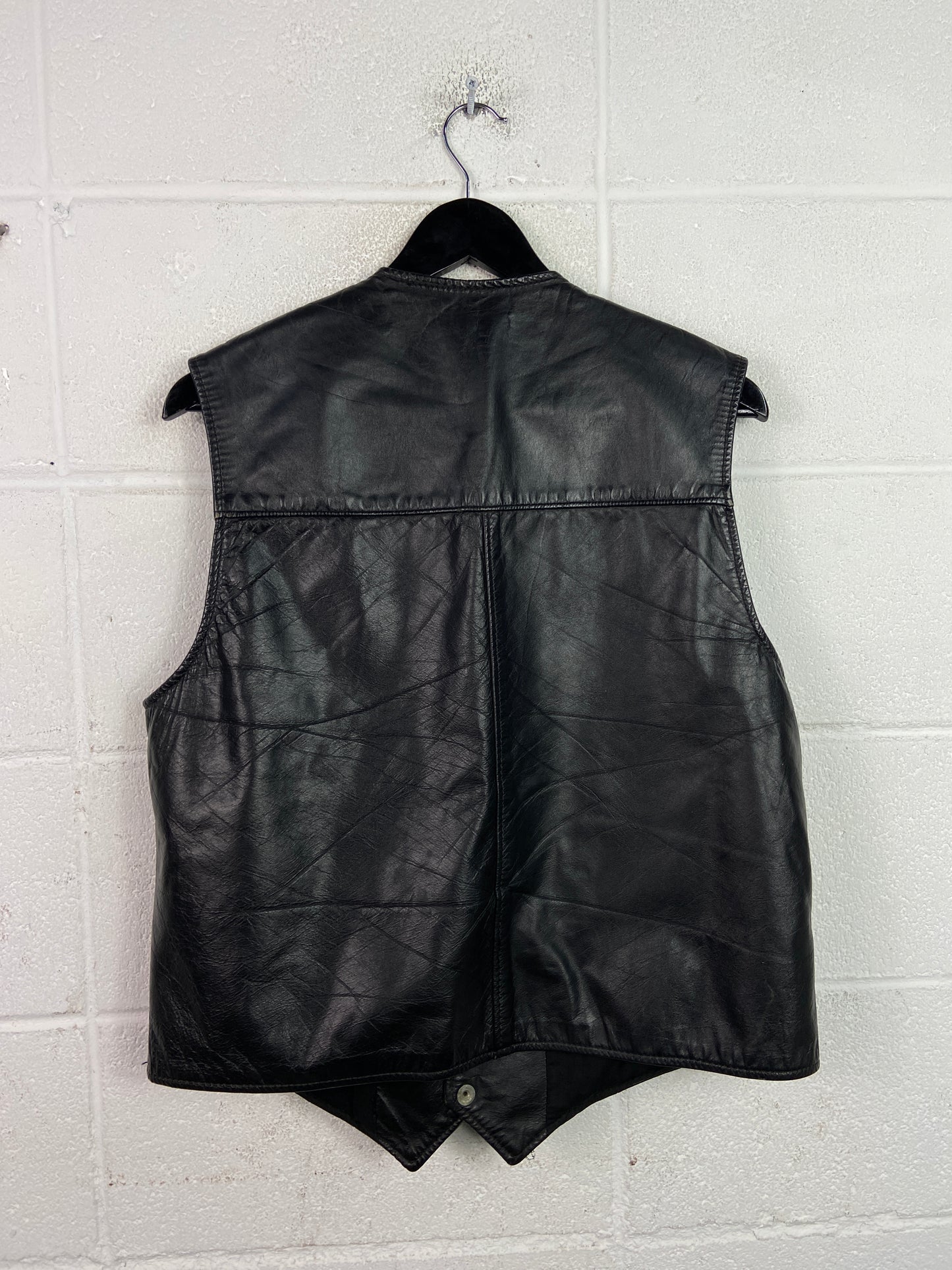 VTG Brooks Leather Black Vest Sz L