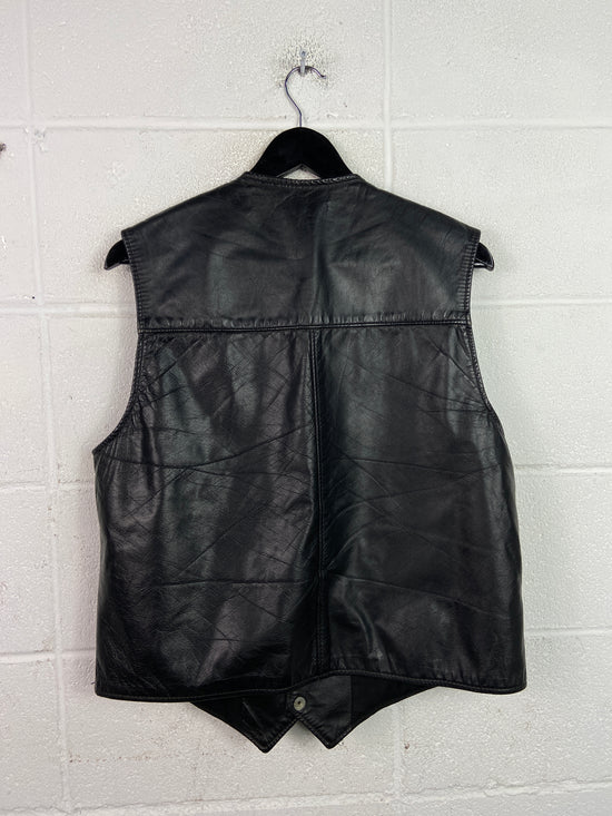 VTG Brooks Leather Black Vest Sz L