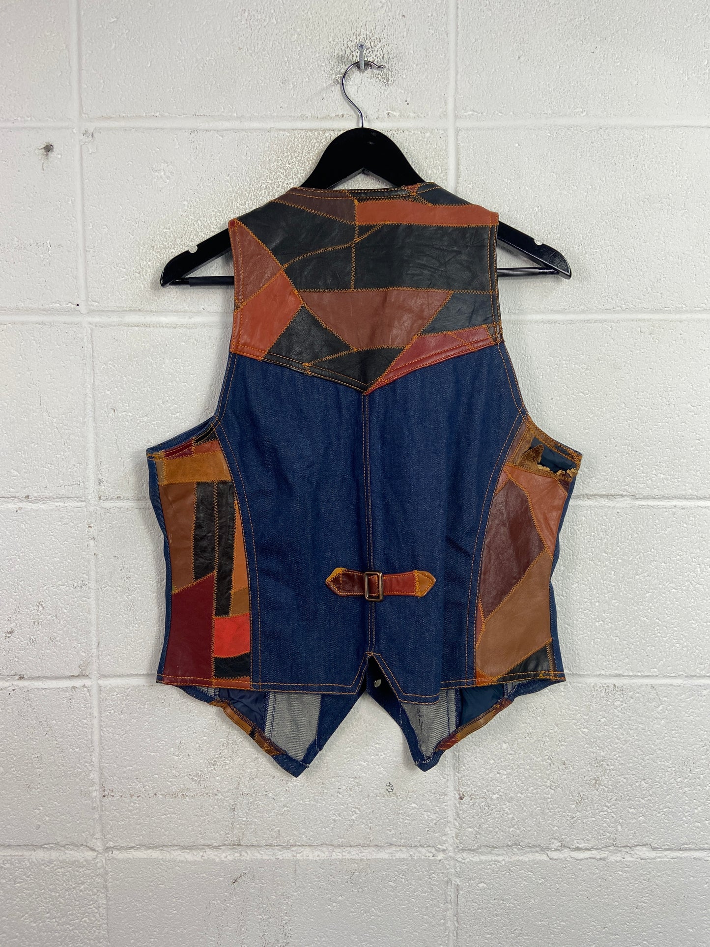VTG 1970's Patchwork Leather Hippie Vest Sz L