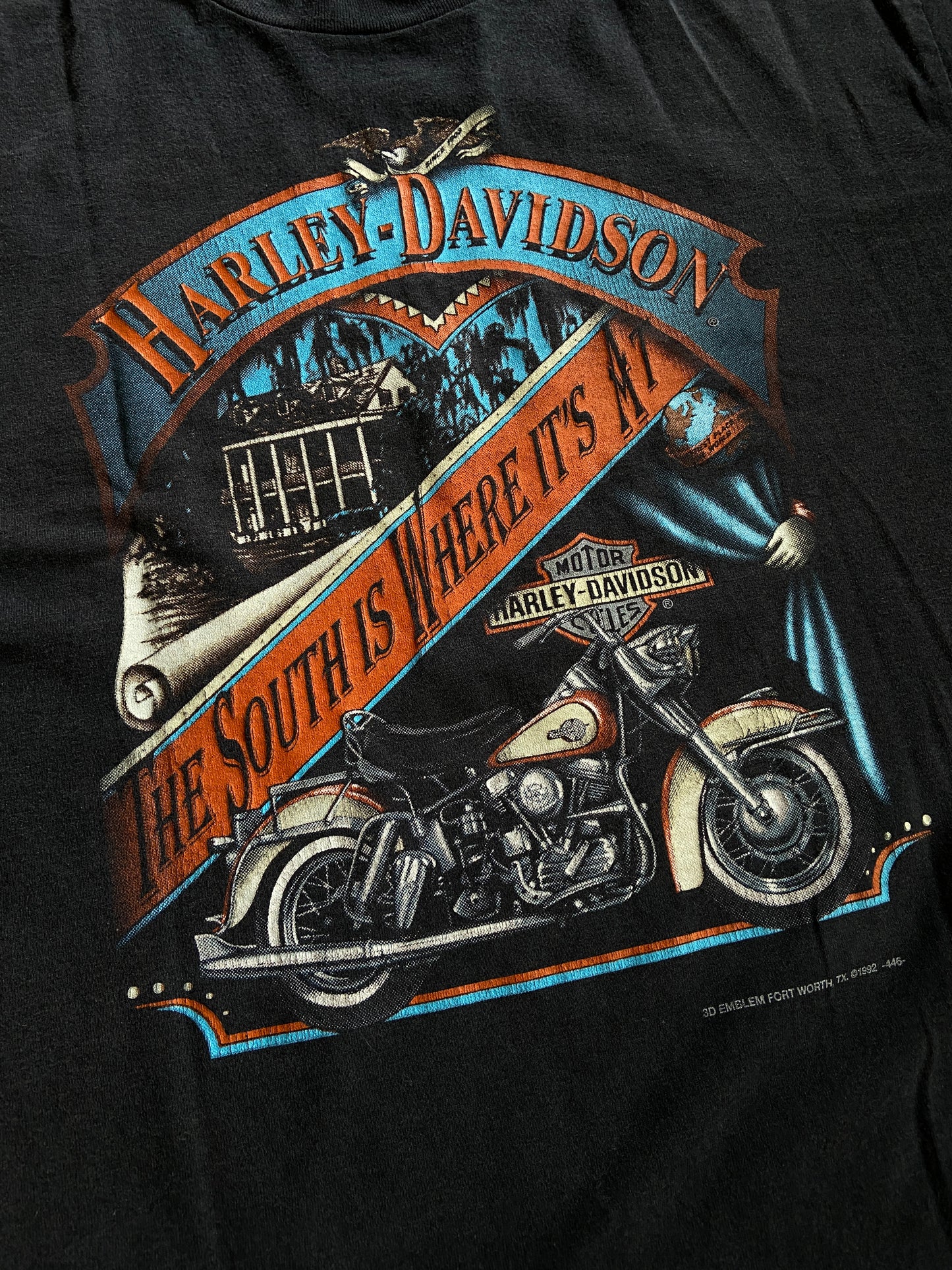 VTG Harley Davidson 3D Emblem The South Is Where It's At Tee Sz L
