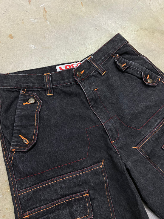 Y2K Loco Black/Orange Denim Jorts Sz 34