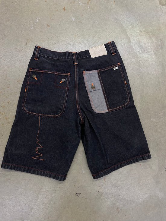 Y2K Loco Black/Orange Denim Jorts Sz 34