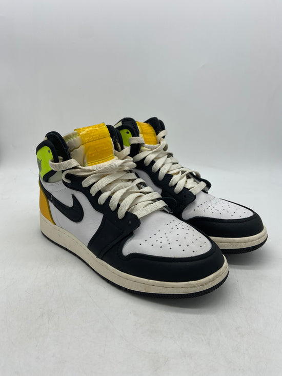 Preowned Jordan 1 Retro High White Black Volt University Gold (GS) Sz 6Y/7.5W 575441-118