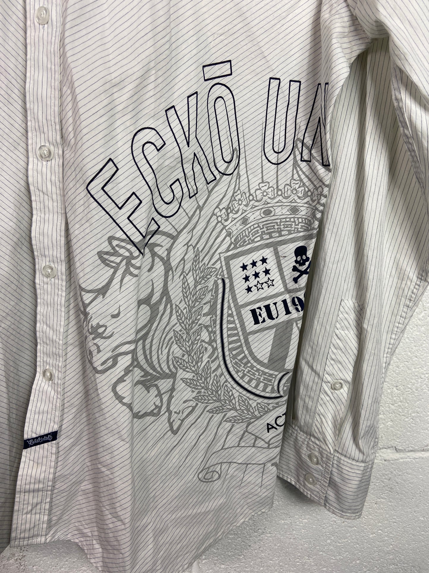 Y2K Ecko Unlted Striped L/S Button Up Shirt Sz L/XL