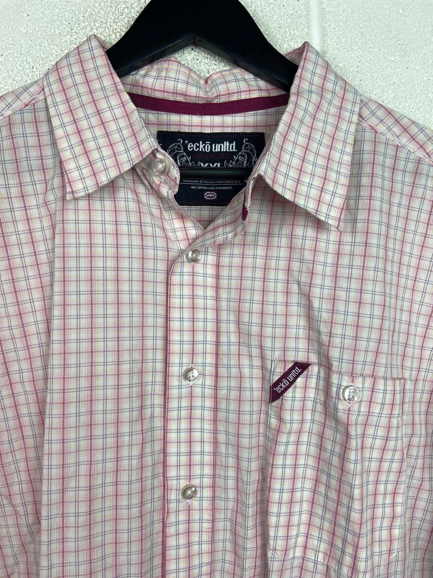 Y2K Ecko Unlted Pink Plaid Button Up Shirt Sz XXL