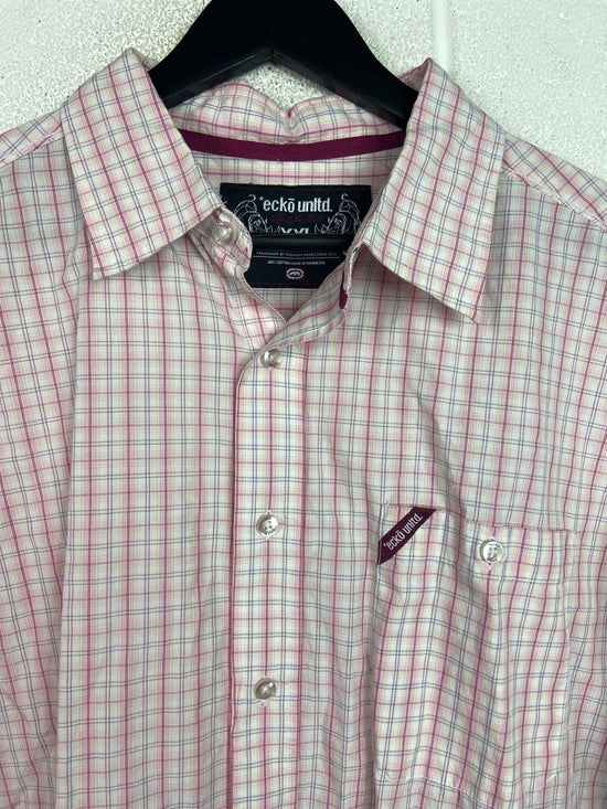 Y2K Ecko Unlted Pink Plaid Button Up Shirt Sz XXL