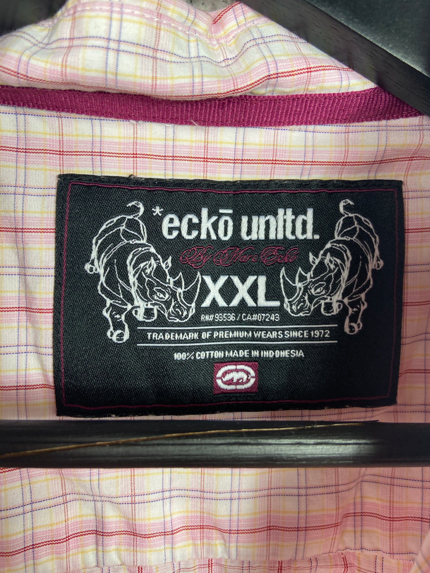Y2K Ecko Unlted Pink Plaid Button Up Shirt Sz XXL