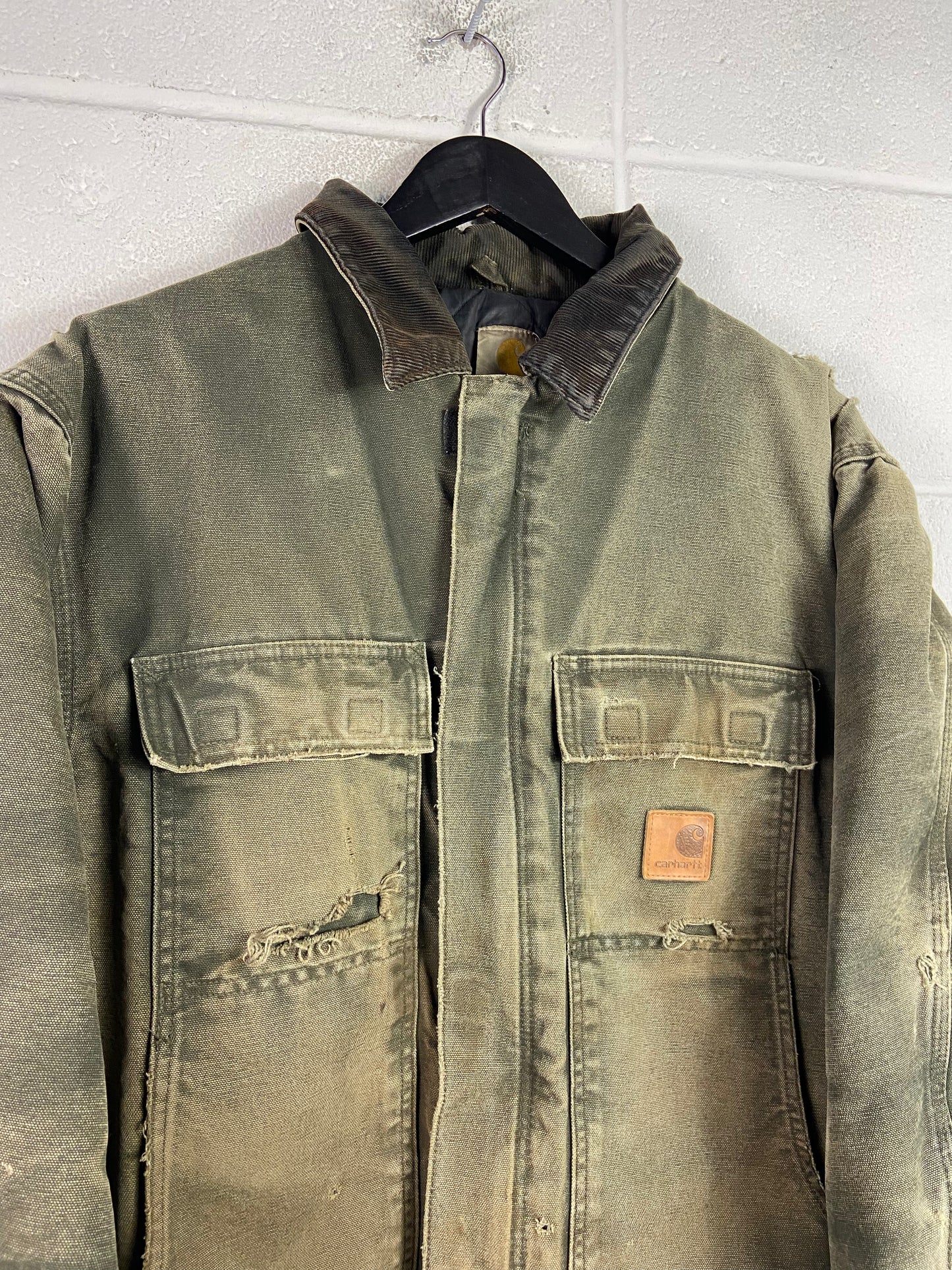 VTG Carhartt Thrashed Green Jacket Sz L