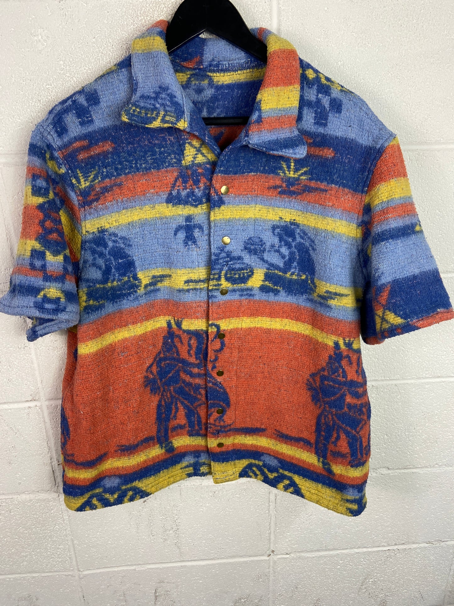 VTG Reworked 60s Camp Southwestern Blanket Button Up Shirt by David Turner Sz Med