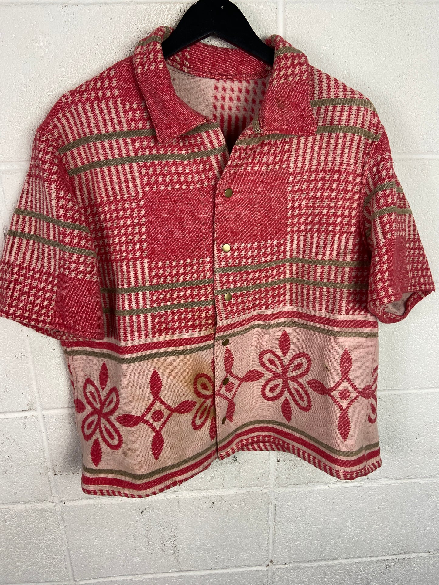VTG Reworked 60s Pink Camp Blanket Button Up Shirt by David Turner Sz Med