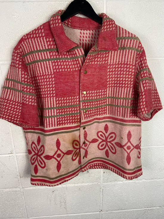 VTG Reworked 60s Pink Camp Blanket Button Up Shirt by David Turner Sz Med