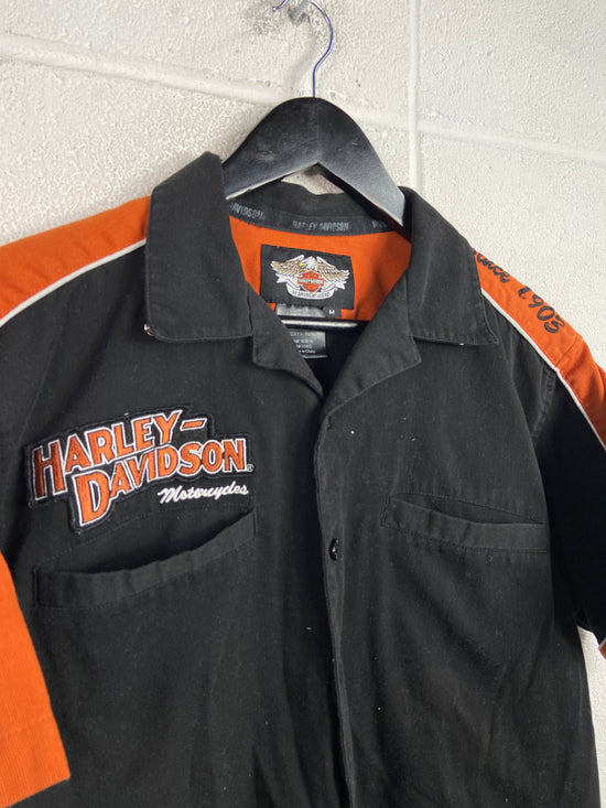 VTG Harley Davidson Button Up Orange/Black Shirt Sz M/L