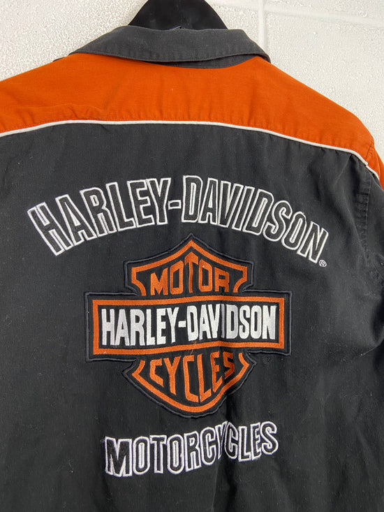 VTG Harley Davidson Button Up Orange/Black Shirt Sz M/L