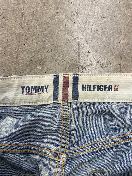 Y2K Tommy Hilfiger Mud Wash Baggy Denim Jeans Sz 36x30