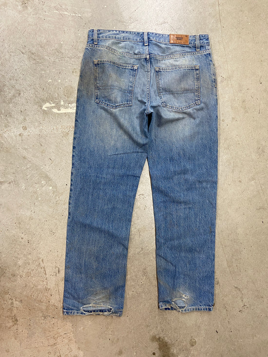 Y2K Tommy Hilfiger Mud Wash Baggy Denim Jeans Sz 36x30