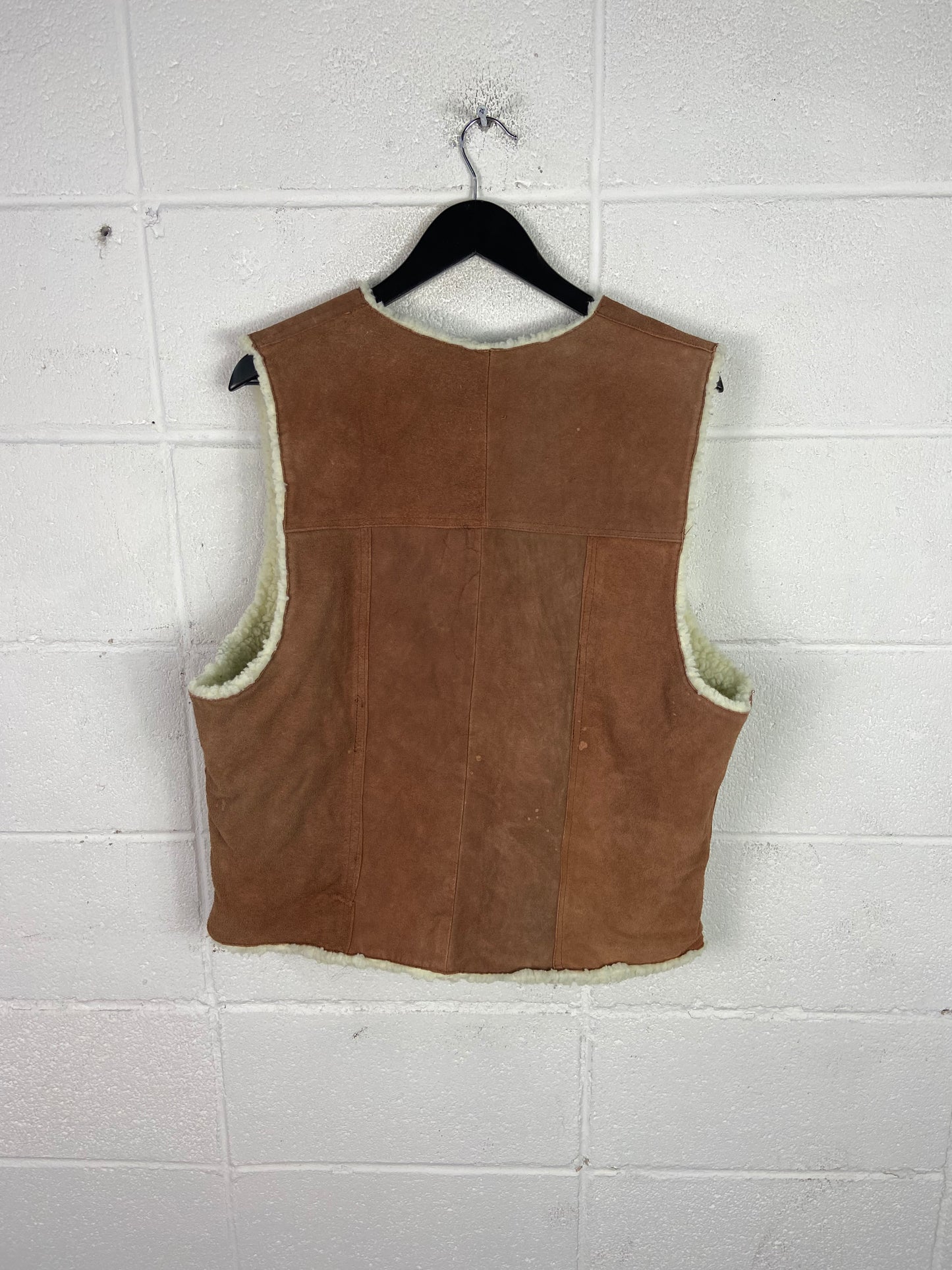 Vtg Suede Shearling Vest Sz L