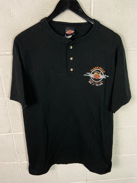 VTG Black Hills Harley Davidson Rapid City Henley Tee Sz Med