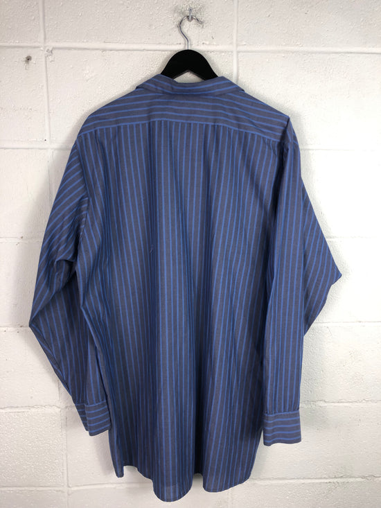 VTG Western Blue Striped Button Up L/S Shirt Sz XXL