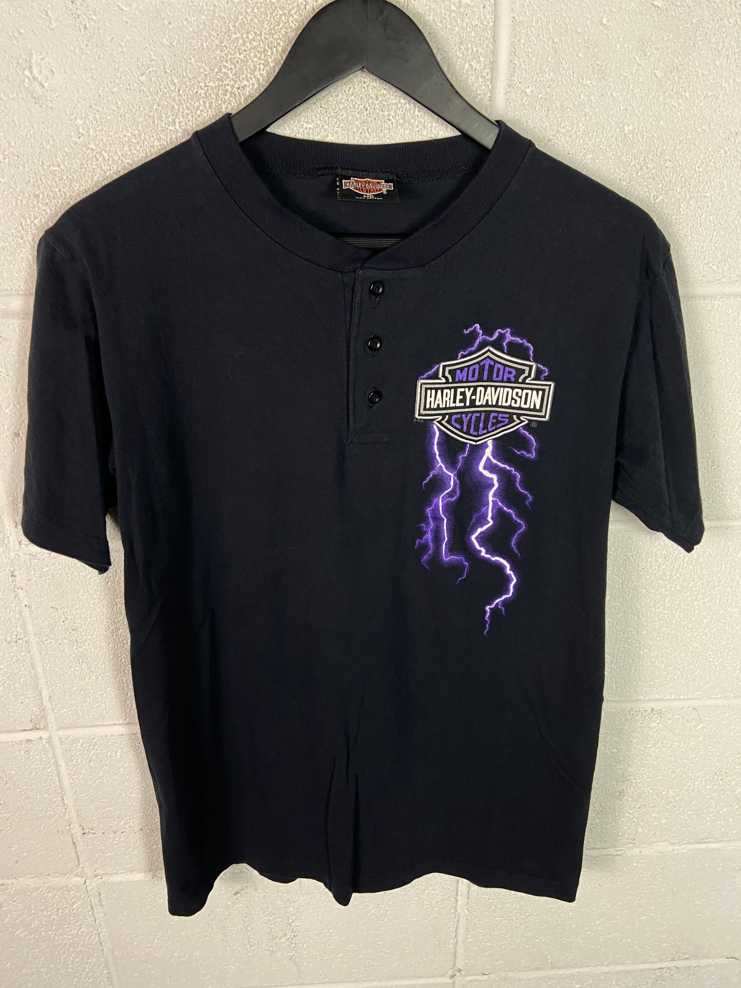 VTG 1994 Harley Davidson Purple Lightning Henley Tee Sz Medium
