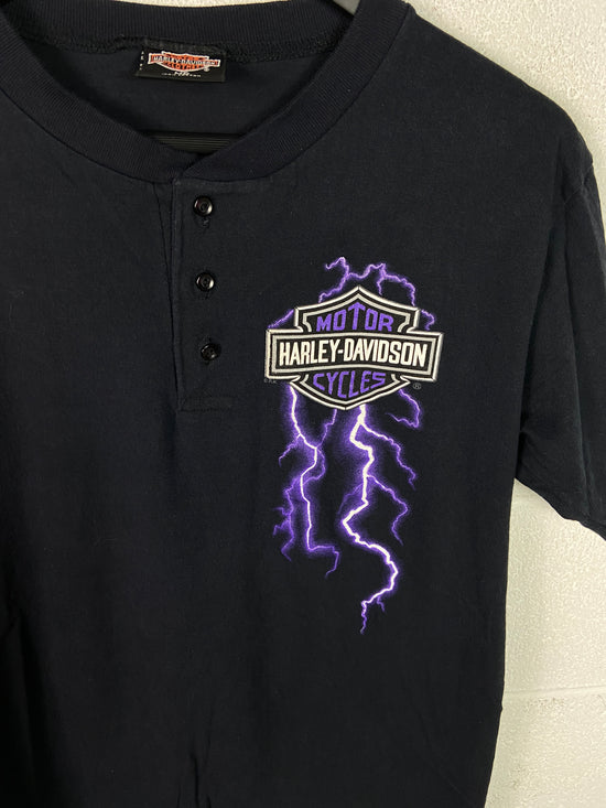 VTG 1994 Harley Davidson Purple Lightning Henley Tee Sz Medium