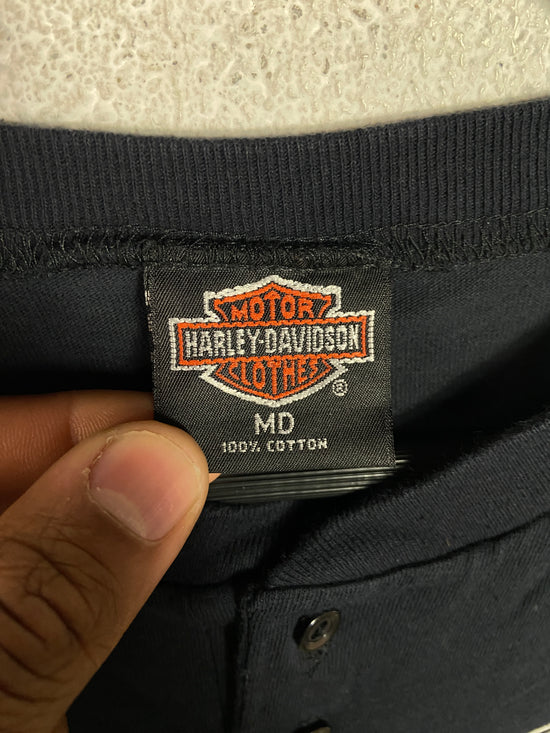 VTG 1994 Harley Davidson Purple Lightning Henley Tee Sz Medium