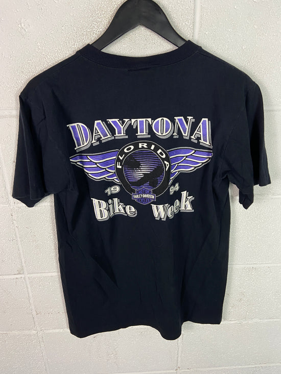 VTG 1994 Harley Davidson Purple Lightning Henley Tee Sz Medium