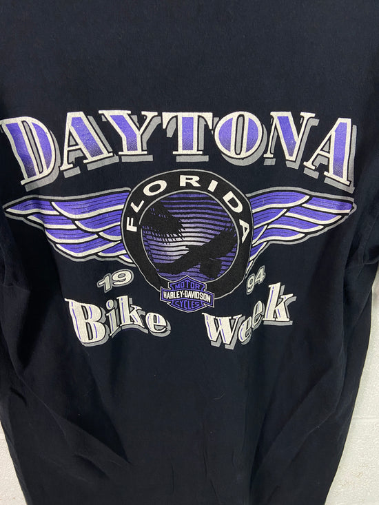 VTG 1994 Harley Davidson Purple Lightning Henley Tee Sz Medium
