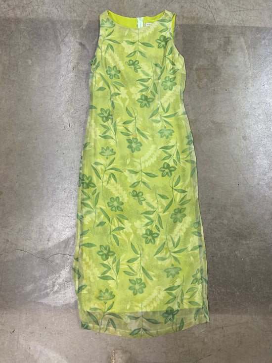 VTG Green Floral Maxi Dress Sz M